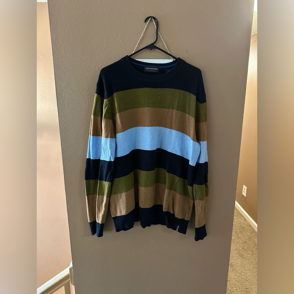 Scotch and Soda Striped Crewneck Sweater - Navy/Olive/Tan - Sz XL - EUC